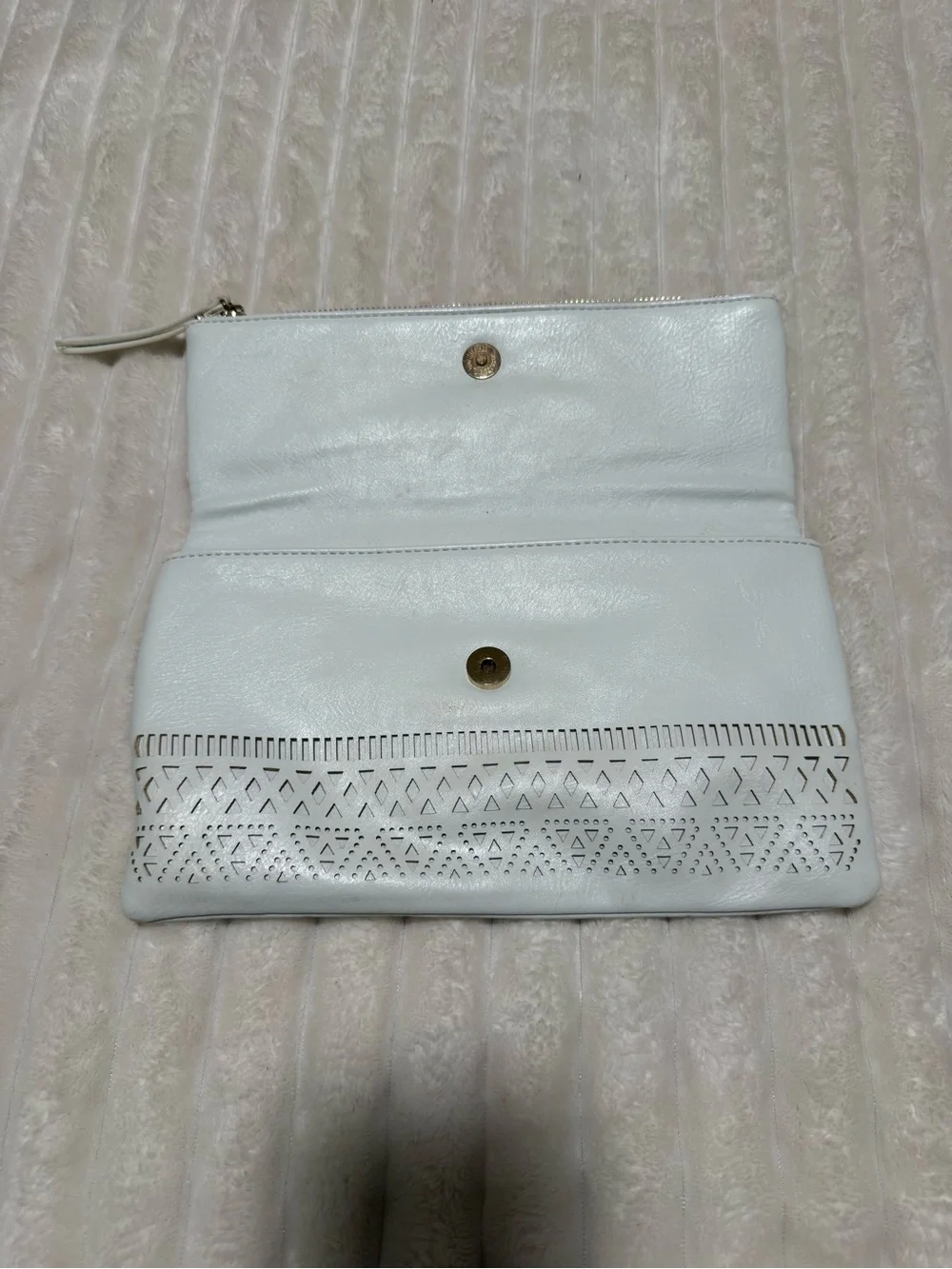 White Laser-Cut Fold-Over Clutch Bag